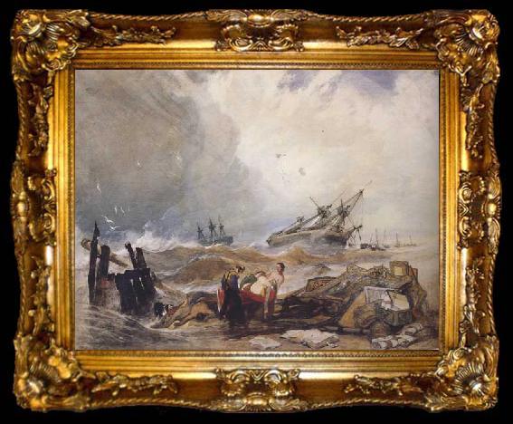 framed  John sell cotman Lee Shore,with the Wreck of the Houghton Pictures (mk47), ta009-2